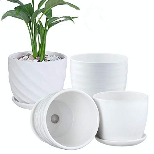 sietpoek 4.7” Ceramic Plant Pots with Drainage and Saucer 4PCs White - size: 4.7 Inch