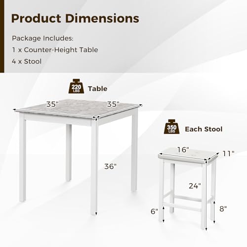 Giantex Dining Table Set for 4, Counter Height Dining Set with 4 Bar Stools, Space-Saving Kitchen Table Chairs Set for Small Place, Dinette, Breakfast Nook (White) - color: White