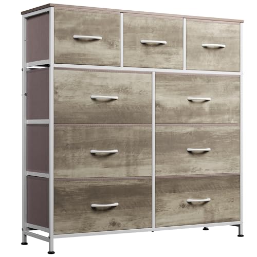 WLIVE Tall Dresser for Bedroom, 9 Drawer Chest of Drawers, Greige - color: Greige