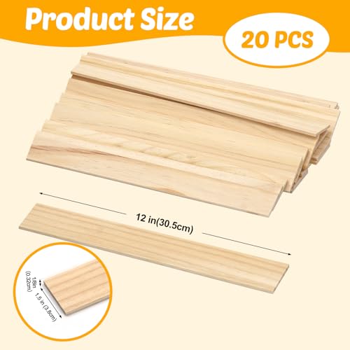 Wood Strips Slats Wooden Dowels for Crafts 1/8" x 1.5" x 12", 20 PCS Decorative Wood Trim Planks for Wall, Square Wooden Sticks for Crafting, Unfinished Pine Lumber Pieces for Woodworking Model Making - size: 1/8" x 1.5" x 12"-20 PCS