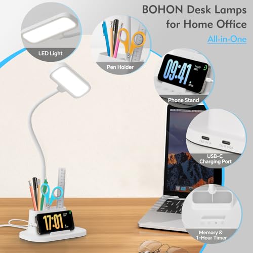 BOHON Desk Lamp for Home Office Desk Light with USB-C Charging Port White - color: Pearl White
