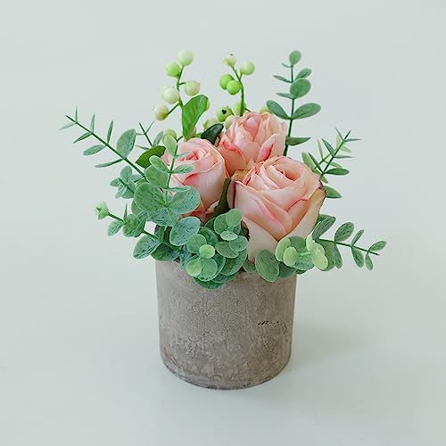 Artificial Burnt Pink Rose Potted Plant, Mini Faux Floral Decor - color: Burnt Pink