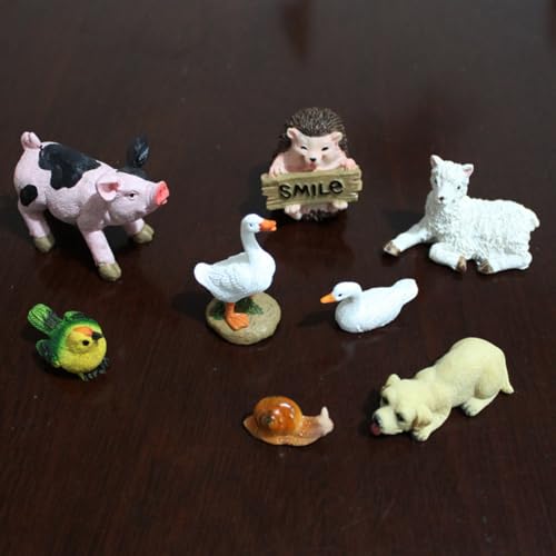 Miniature Garden Animals Ornament Set, 8 Pieces with Pig, Sheep, Dog, Duck, Bird, Snail Figurines, Decorative Outdoor Lawn Decor - color: 8 Pcs Animals Set