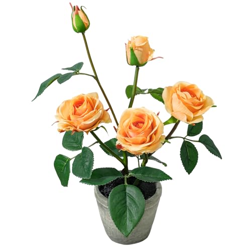 13.6" Artificial Yellow Rose Potted Plant, Mini Faux Floral Decor - color: Rose Yellow