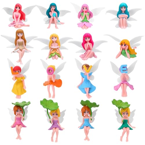 16 Pcs Miniature Fairy Figurines, Small Flower Fairies Lotus Leaf - size: 3.42*2.24 inch