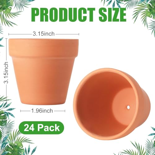 24 Pack 3 Inch Terracotta Pots, Mini Clay Pots with Drainage Holes