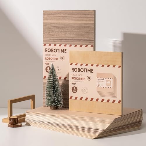 ROBOTIME 6-Pack Laser Wood Sheets 1/8" - 12 x 16 x 1/8 Inch - Basswood 2Pcs & Walnut 2Pcs & Birch 2Pcs - 3mm Plywood Sheets for Laser Cutting, Engraving & Wood Burning (Pyrography) - color: Basswood+Walnut+Birch, size: 1/8" x 12" x 16"-6 Pack