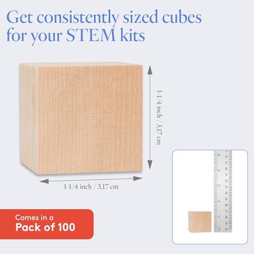 DIY Wood Cubes 1-1/4-inch, Pack of 100 Small Wooden Blocks, Wooden Blocks for Crafts, STEM, Building, and Blank Wood Dice, by Woodpeckers - size: 1-1/4 inch