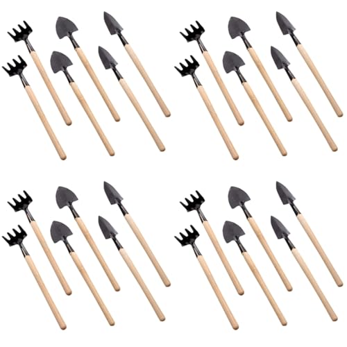 GANAZONO 8 Sets Mini Gardening Tools Portable Garden Hand Tools Set Miniature Gardening Rake Trowel and Shovel for Bonsai Succulents Herbs Planting