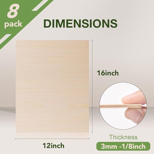 8 Pack Maple Plywood Sheets, 12 x 16x 1/8 Inch, 3mm Plywood for Laser Cutting, Thin Unfinished Wood Sheets for Architectural Models, Wood Burning and DIY Wood Crafts - color: Maple 8-Pack, size: 1/8" x 12" x 16"