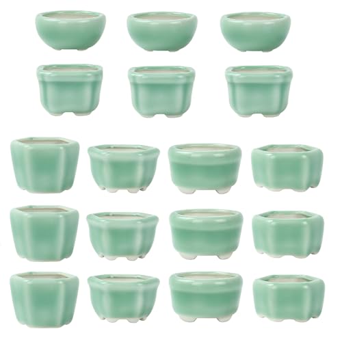 Bonsai Planter 1.8 inch (4.5cm) Mini Succulent Glazed Pots Set of 18 Green - color: Green