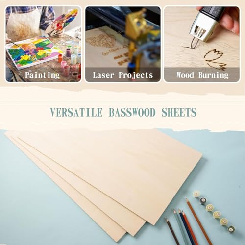 6 Pack 12 x 16 x 1/4 Inch-6mm Thick Basswood Sheets for Crafts Unfinished Plywood Sheets Boards Square Crafts Wood Sheets for DIY Laser Projects, Wood Burning, Engraving, Staining, Architectural Model - size: 12 x 16 x 1/4 Inch