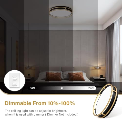 Modern Flush Mount Ceiling Light, Black Gold Dimmable Ceiling Light Fixture - color: Black and Gold, size: 16.5in