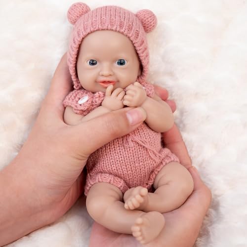 Vollence 8 inch Mini Silicone Baby Preemie Tiny Realistic Baby Doll Real Life Newborn Miniature Silicone Babies Doll for Kids - Girl