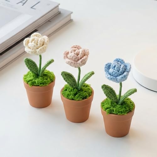 20 Sets Mini Knit Plants DIY Craft Pots, Plastic Flower Pot for Croche - color: Brown