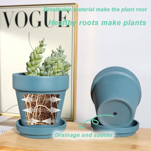 vensovo 4 Inch Steel Blue Terracotta & Clay Pots with Saucer, 6 Pack - color: Blue