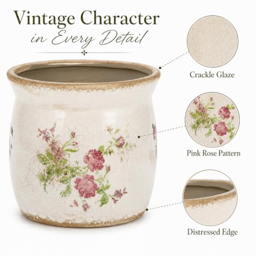 Doysayes Vintage Ceramic Flower Pot for Indoor Plant with Drainage Hole - color: Pink