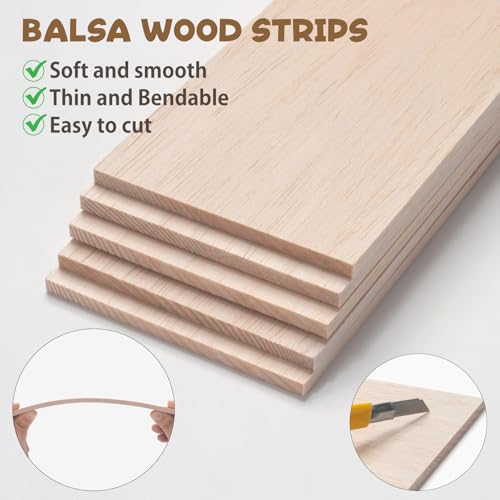 Balsa Wood Sheets 1/4" Thin, 12" x 4" Wood Planks for Crafts, 5 PCS Wooden Boards, Unfinished Wooden Pieces Lumber for Crafting, Modeling, Hobbies, Laser, Glider Airplanes - size: 12″x4″x1/4″ - 5PCS