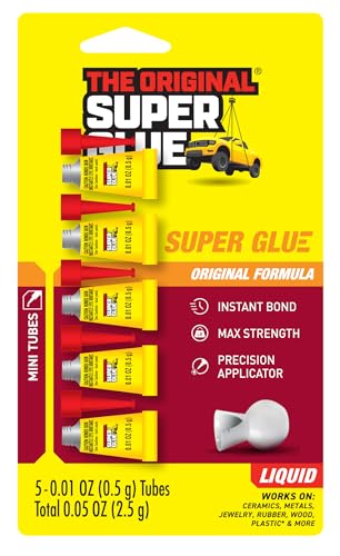 Super Glue Gel, 5 Mini Single-Use Tubes, Clear, Instant Bonding, No-Drip Formula, Cyanoacrylate Adhesive, Precision Tip for Wood, Metal, Plastic, Crafts, Ceramic, and Vertical Surfaces (Liquid)