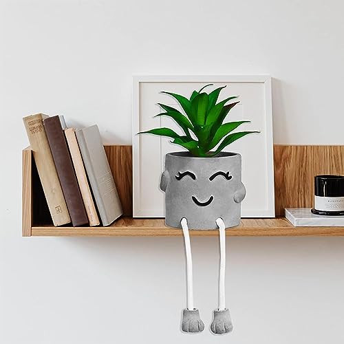 Zerzsy Artificialplant Succulents in Cement Pots with Hanging Leg, Kitchen Shelf Decoration,Bathroom Mini Plants Decor, Shelf Decor Accents, Office Wall Decoration - Set of 1 - color: 1 Pcs Set/Smile