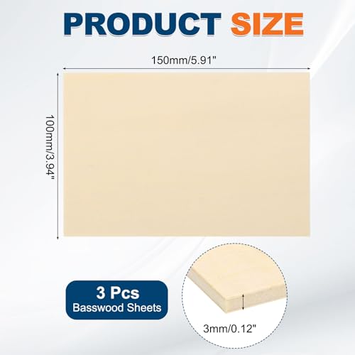 MECCANIXITY 3pcs Basswood Sheets 6x4 x 1/8" Unfinished Wood Boards Plywood - size: 6 x 4 x 1/8 Inch