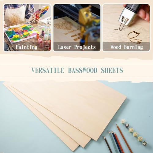6 Pack 12 x 20 x 1/4 Inch-6mm Thick Basswood Sheets for Crafts Unfinished Plywood Sheets Boards Square Crafts Wood Sheets for DIY Laser Projects, Wood Burning, Engraving, Staining, Architectural Mode - size: 12 x 20 x 1/4 Inch