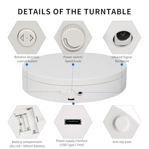Remote-Controlled Motorized Turntable,360° Silent Spinning Display Stand,Speed-adjustable Spinning Platform,Multi-mode Rotating Display Base,Rotating Display Stand For Photography(5.91inch/W) - size: 5.91inch/White/11Lbs Load