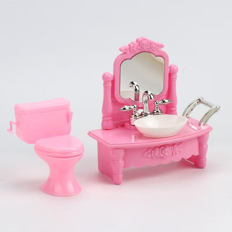 2Pcs Mini Toilet Seat Dollhouse Furniture Miniature Classic Bathroom Toilet Tiny Cake Topper Bathroom Furniture Dollhouse Accessories (Pink) - color: Pink