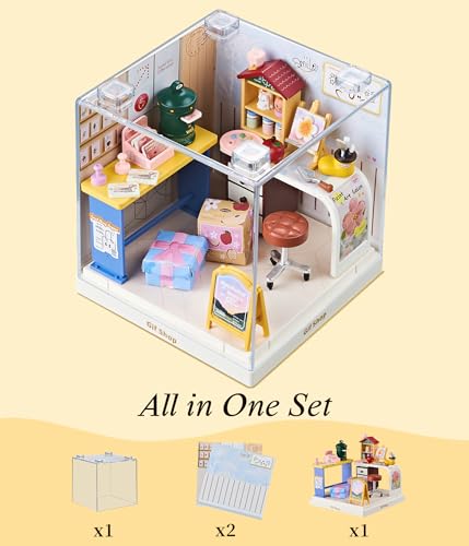Handmade Gift Corner Super Miniature House Kit - DIY Plastic 3D Model Building Set for Teens, Build Your Own Paint & Present Shop with Dustproof Case, Creative Craft Gift for Girls Women - color: Souvenir Shop, size: Small