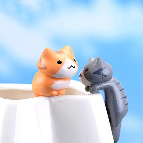 Miniature Lucky Cat DIY Figurines, Pack of 6 Mini Fairy Garden Hanging Cat Figure Micro Landscape Home Garden Decor Plant Pots Bonsai Craft Decor Cake Topper