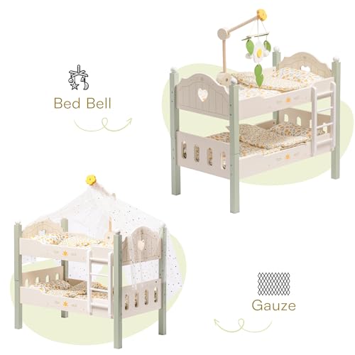 ROBOTIME Baby Doll Bunk Bed, Wooden Doll Crib for 18 Inch Dolls, American Girl Doll Furniture Toy with Bedding (Green, 2 Pcs Beds) - style: Green Modern