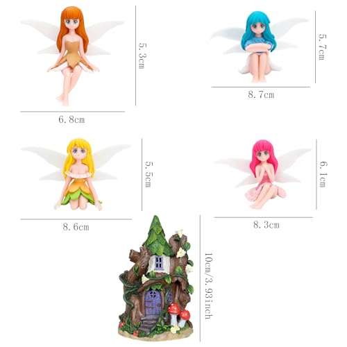 ONEST 8 Pieces Miniature Fairy Garden Accessories Small Fairy Figurines Hand Painted Fairies Figures for Car Decor Garden Flower Pot Birthday Cake Topper - style: Fairy and Door A