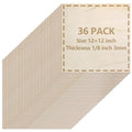 36 Pack Basswood Sheets 1/8 inch, 3mm Basswood for Laser Cutting, 12 x 12 inch Wood Slabs for Crafts, DIY Architectural Models Making, Wood Engraving, Staining