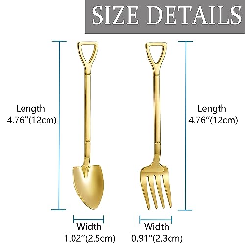 Comicfs 10 Pcs 4.7 Inches Tableware Gold Shovel Shape Coffee Spoon Fork Set, Little Demitasse Espresso Spoon and Appetizer Dessert Forks Set, Tea Spoons Set (5 Spoons 5 Forks, Gold) - color: 10 Pcs Gold (5 Spoons+5 Forks), size: 10 Pcs