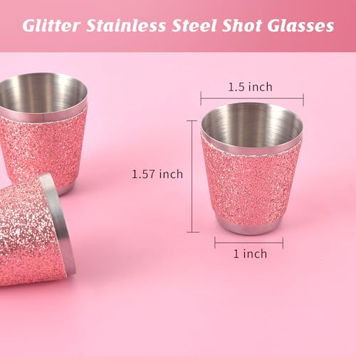12 Pack Rose Red Stainless Steel Shot Glasses 1oz Bling Wine Glasses Glitter Shot Glasses Metal Shot Glasses Set Of 12 Bachelorette Party Supplies For Bride Wedding Whiskey Women Birthday (1.5 Inch) - color: Rose Gold