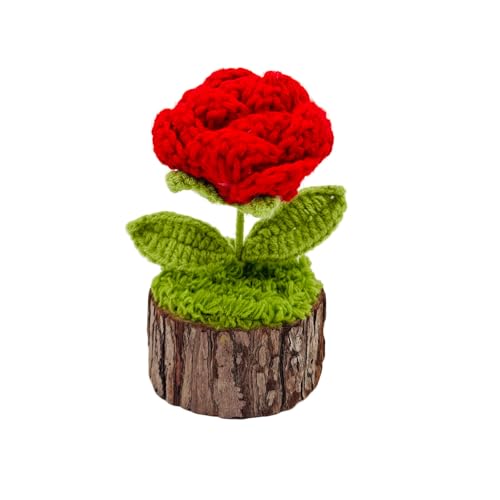 Crochet Red Rose Flowers Bouquet for Women Office Desk Decor - color: Crochet Red Rose