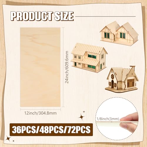 Riakrum Basswood Sheets Plywood Board Unfinished Wood Boards for Crafts for DIY Laser Projects Architectural Mini House Building Hobby Model Making(12 x 24 x 1/8 Inch,36) - size: 12 x 24 x 1/8 Inch