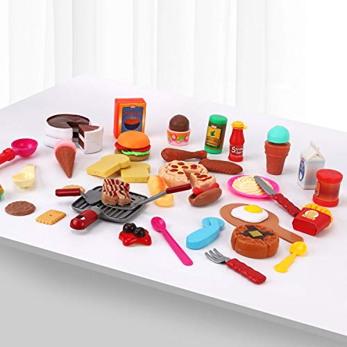 50 PCS Kids Deluxe Pretend Play Food Set with Kitchen Tools, Breakfast, Fast Food, Ice Cream & Desserts - Fun & Interactive Gourmet Toy Assortment Playset for Imaginative Play - style: 50 Pieces