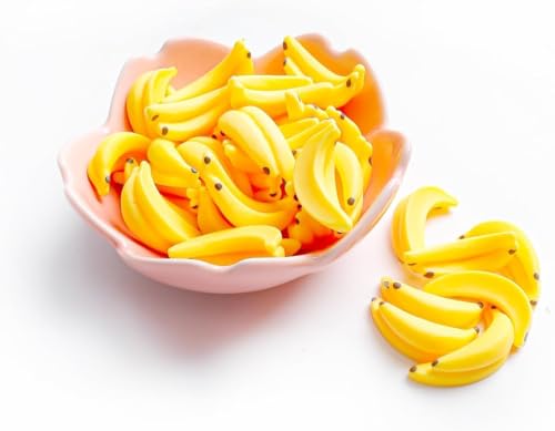 30Pcs Yellow Mini Plastic Artificial Bananas 1/12 Scale Dollhouse Accessories, Realistic Miniature Fruit Models for Fairy Garden Kitchen Decor & DIY Crafts