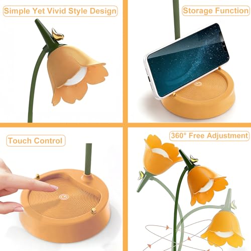 magical JD LED Desk Lamp Cordless Table Light Adjustable Gooseneck Dimmable Touch Rechargeable Battery Eye-Caring Night Light for Kids, Mini Cute Lamp for College Dorm Bedroom Reading, Yellow - color: Yellow