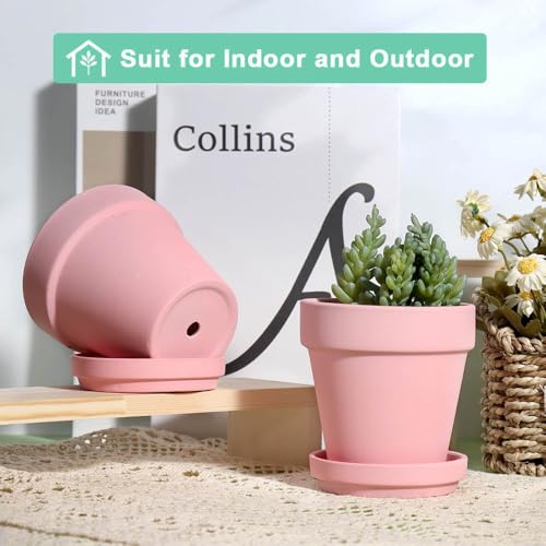 vensovo 4 Inch Peach Pink Terracotta & Clay Pots with Saucer, 6 Pack - color: Peach Pink