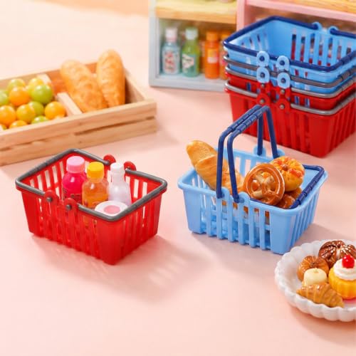 6 PCS Mini Shopping Baskets Miniature Shopping Cart Plastic Basket Miniature Supermarket Shelves Furniture with Removable Handles Model Locker Dollhouse Decor for Cosplay Game Party
