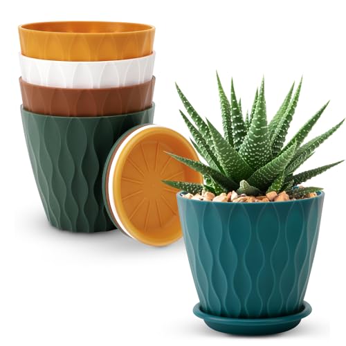 YNNICO 4 inch Plant Pots for Indoor with Drainage Holes and Tray Saucers - color: Multicolor, size: 4 inch