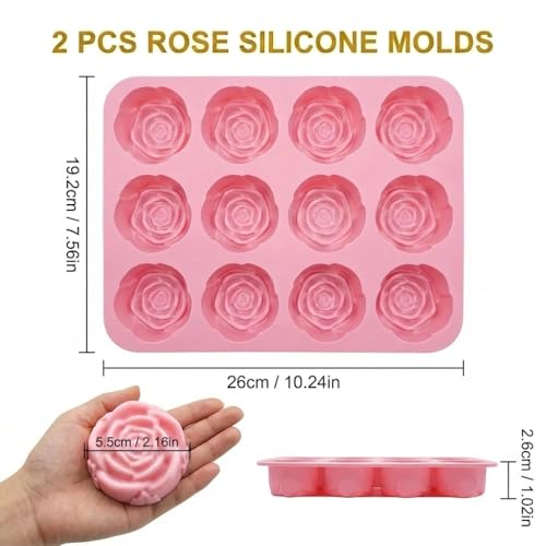 24 Cavity Rose Silicone Mold for Chocolate,2PCS Roses Soap Molds for Chocolate,Cream Cheese,Candy,Ice Cube, Jello, Jelly, Candles, Soaps, Cupcake Summer Wedding Desserts Decorations - color: 24-Cavity Pink&Purple