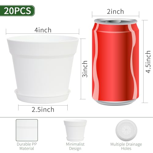 GARDIFE 20 Pack 4 inch Plant pots, planters for Indoor Plants, Flower pots, White - color: 4-white, size: 4 inch