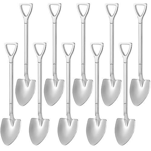 Comicfs 10 Pcs 4.7 Inches Silver Shovel Shape Demitasse Espresso Spoons, Stainless Steel Mini Coffee Spoons Set, Small Spoon for Dessert, Tea, Appetizer, Party Supplies (10 Spoon, Silver) - color: 10 Pcs Spoons-Silver, size: 10 Pcs