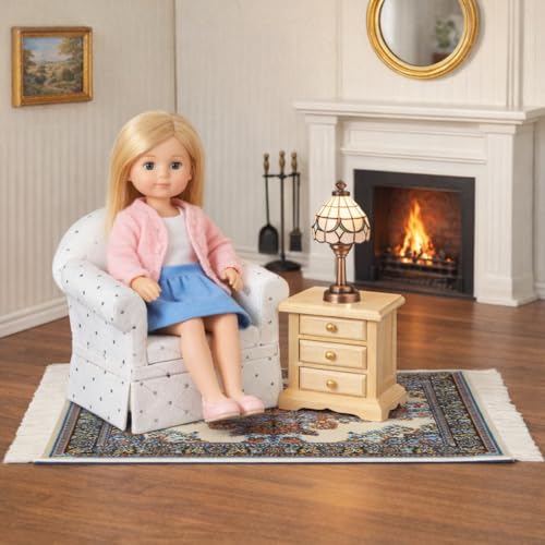 Upholstered Dollhouse Armchair, White Mini Living Room Chair, Fabric Furniture Accessory for 6 Inch Dolls, 1:12 Scale - style: White with silver dots