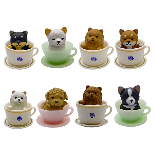 8 Pcs Cat Dog Figurines Playset Realistic Detailed Plastic Puppy Kitten Figures Coffeecup Pets for Cake Toppers Christmas Birthday Gift Dollhouse Micro Landscape Craft Ornament - style: 8PcsTeacup dogs