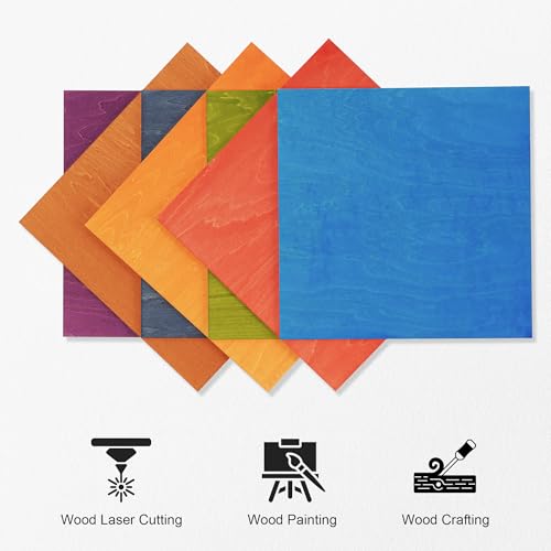 7 Pack Colored Plywood Sheets, 12 x 12 x 1/8 Inch, 3mm Basswood for Laser Cutting and Engraving, Thin Plywood Board Blanks for Architectural Models and DIY Wood Crafts - color: Colored 7-Pack, size: 1/8" x 12" x 12"
