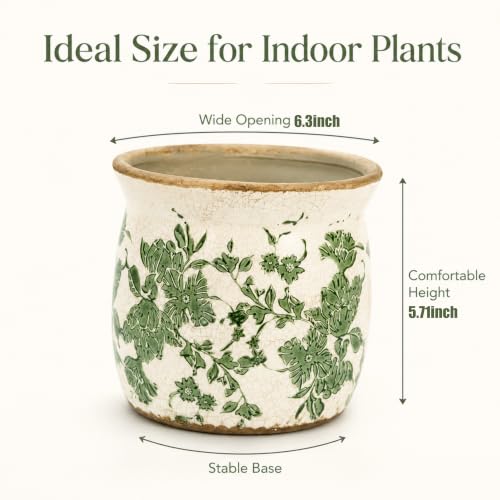 Doysayes Vintage Ceramic Flower Pot for Indoor Plant with Drainage Hole - color: Green